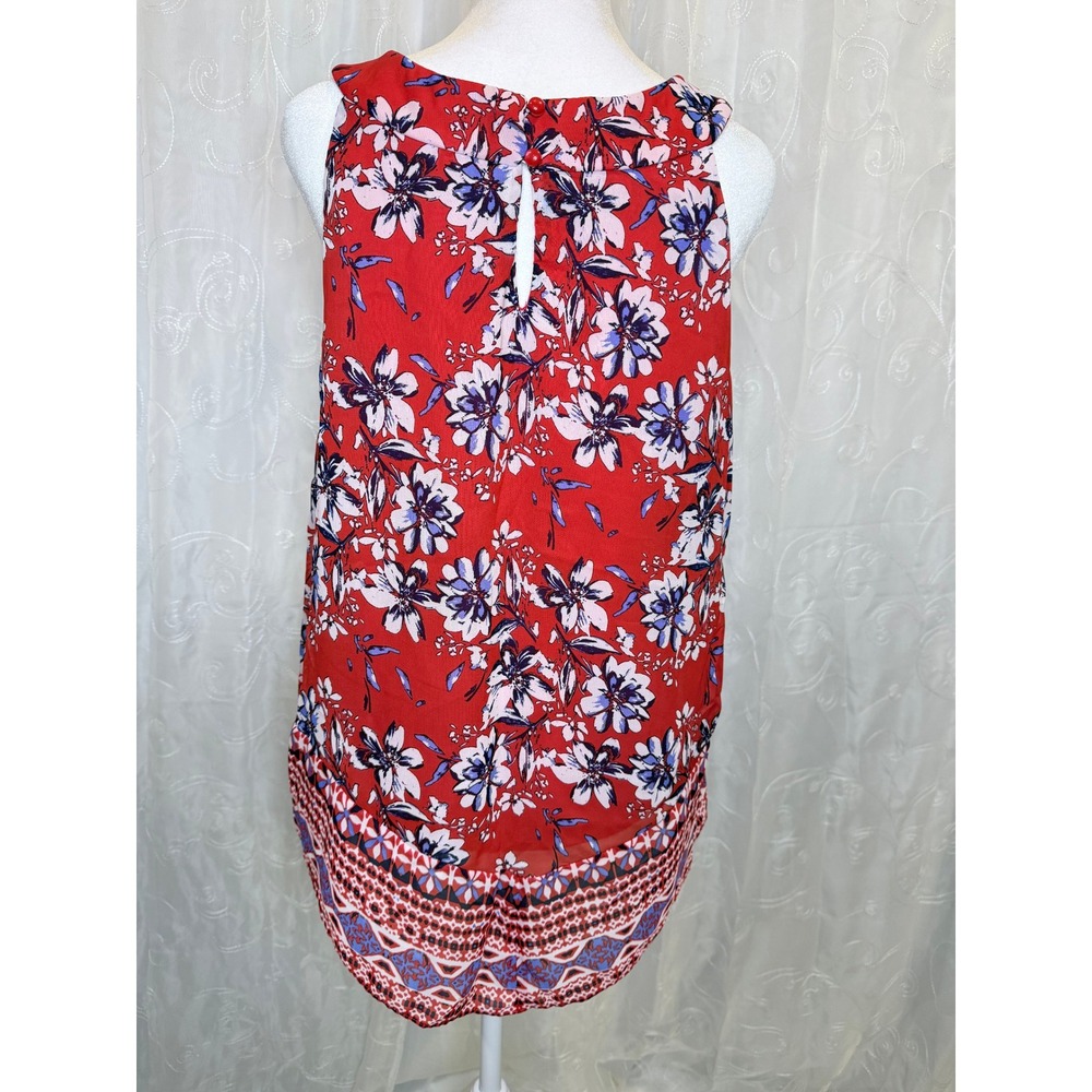 Alyx Red Floral Sleeveless Blouse Size Medium Lined Boho Keyhole Back - Picture 3 of 9